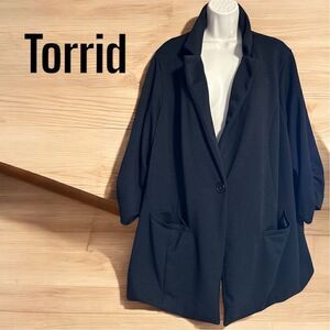 Torrid Women's Plus Size 4 Black Swing Overcoat 3/4 Sleeve Single Button Blazer